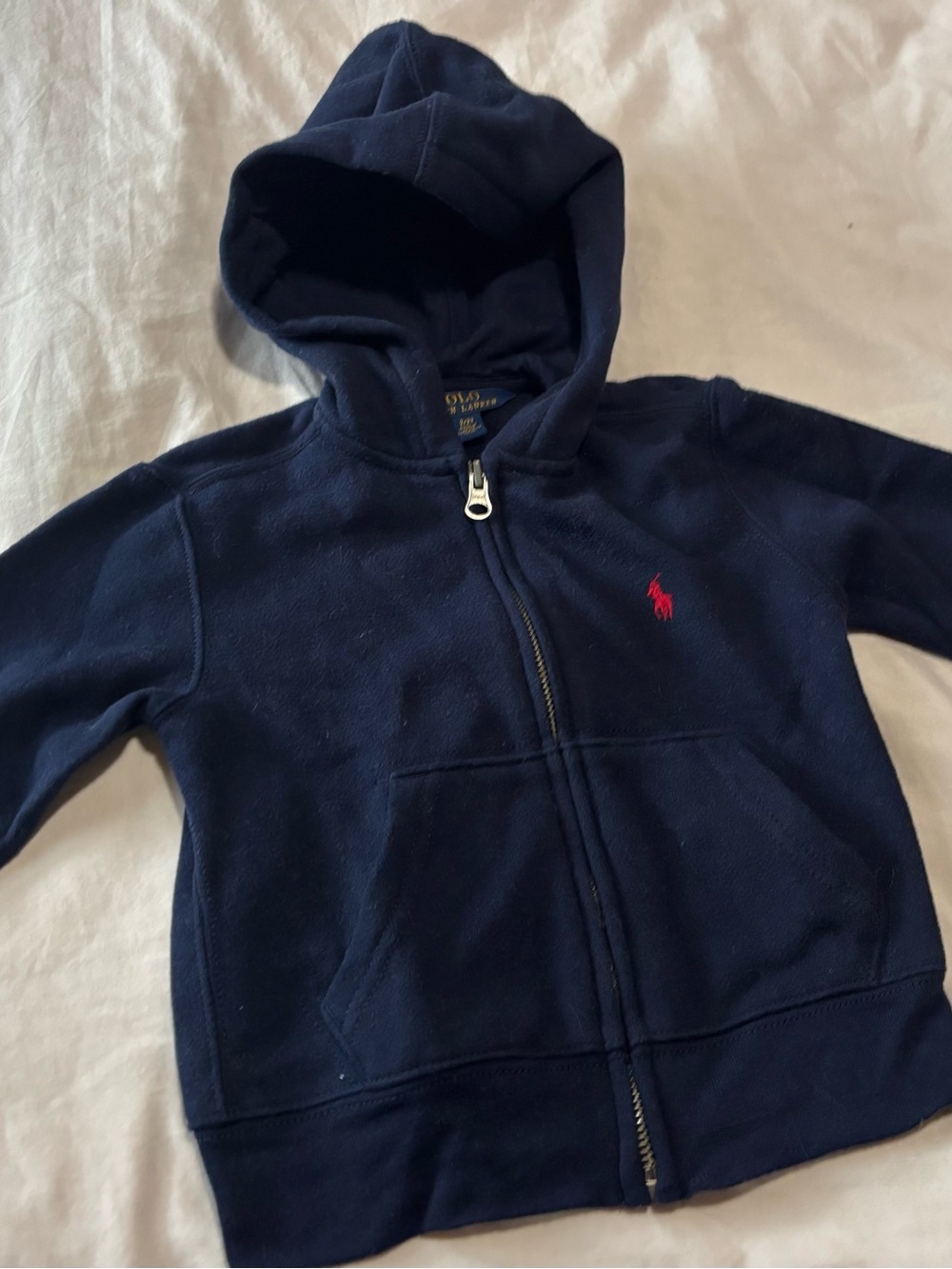 Ralph Lauren Navy Zip-Up Hoodie with Red Pony Logo - Kids 2/2t